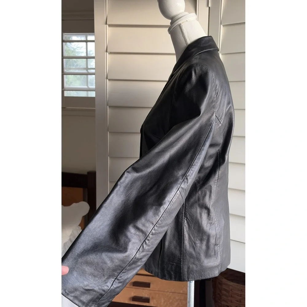 Vtg Wilsons Black Soft Leather Blazer Jacket Women S Tailored Career Y2K Classic
